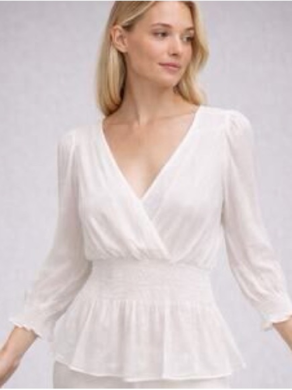 Harvé Benard White Smocked Peplum Blouse ✨🤍
